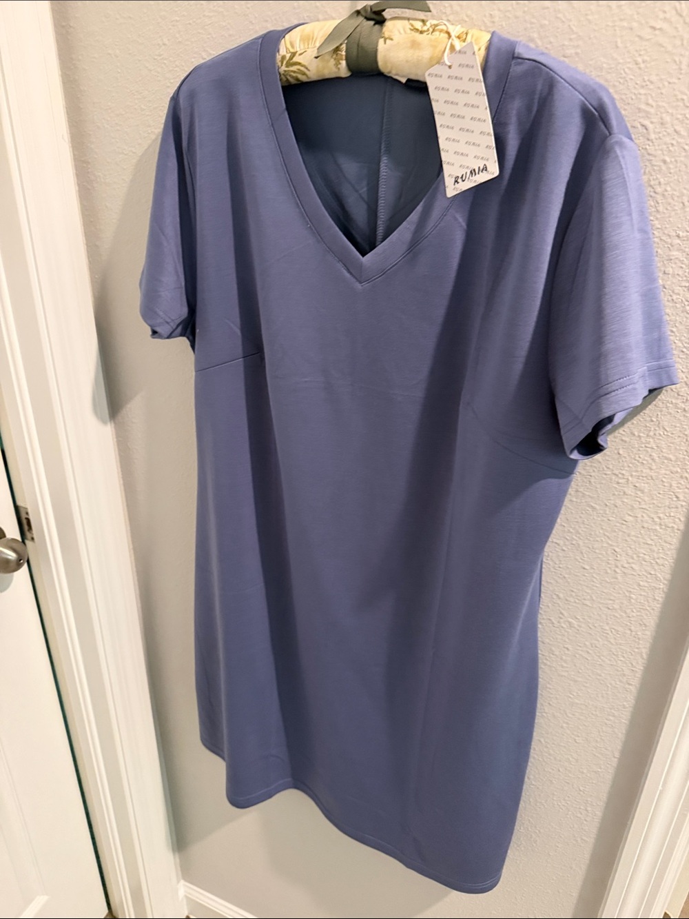 Women's V-Neck Short Sleeve Casual Dress- Light Blue